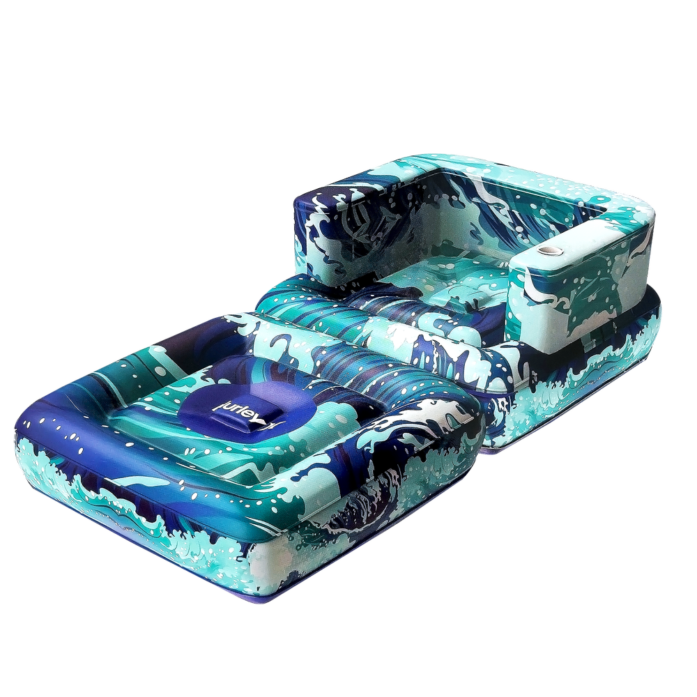 Hurley 2-In-1 Inflatable Pool Float Lounger, Blue Ocean Wave Design