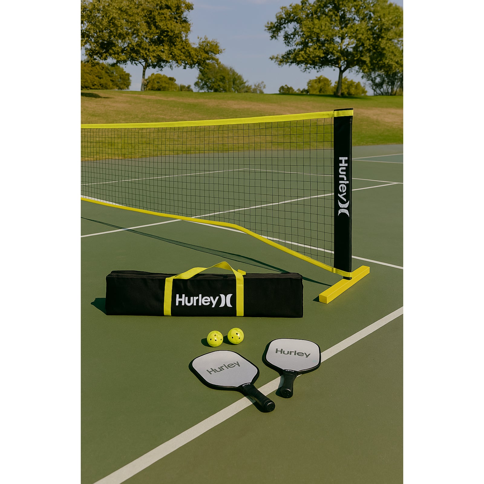 Hurley White & Yellow Pickle Ball & Net Set