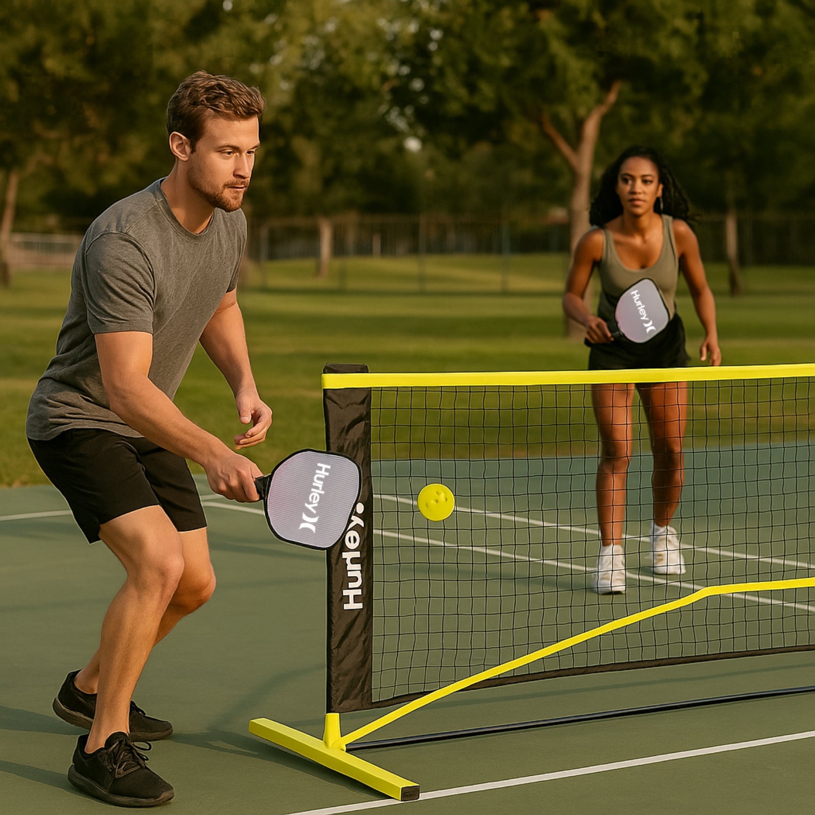 Hurley White & Yellow Pickle Ball & Net Set
