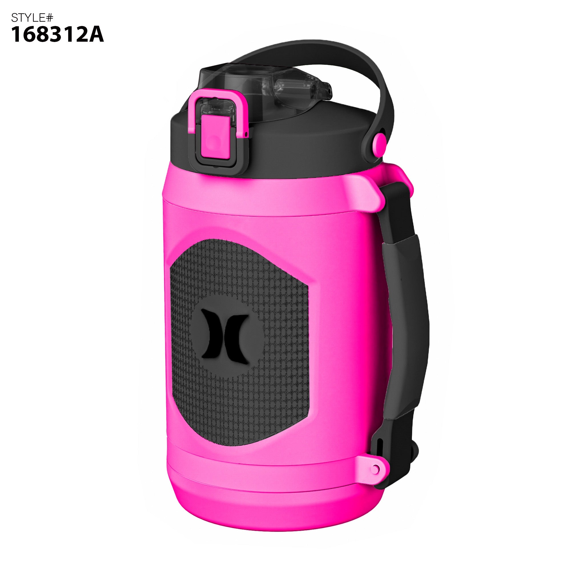 Hurley 1.9L Stainless Steel Water Bottle – Leakproof, 12-Hour Cold, with Handle (Black/Pink)