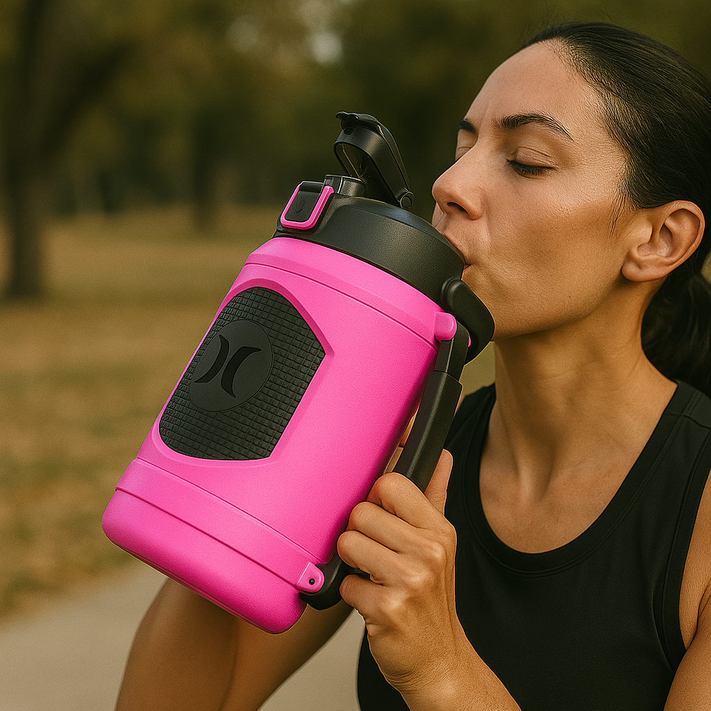 Hurley 1.9L Stainless Steel Water Bottle – Leakproof, 12-Hour Cold, with Handle (Black/Pink)