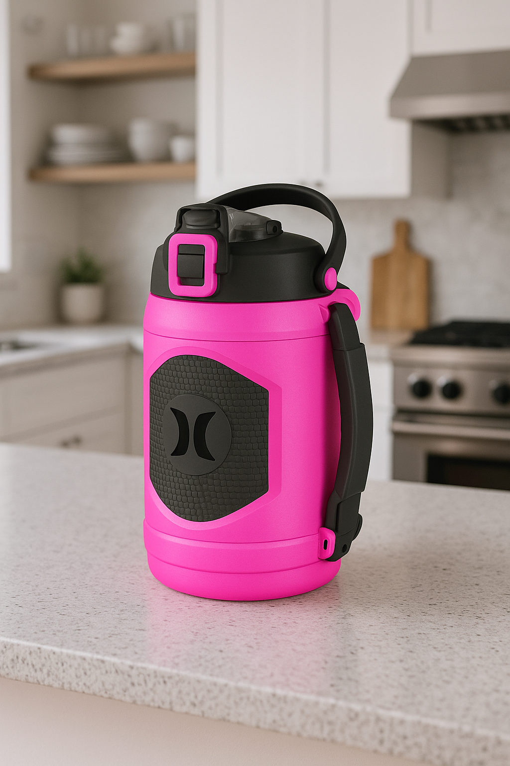 Hurley 1.9L Stainless Steel Water Bottle – Leakproof, 12-Hour Cold, with Handle (Black/Pink)