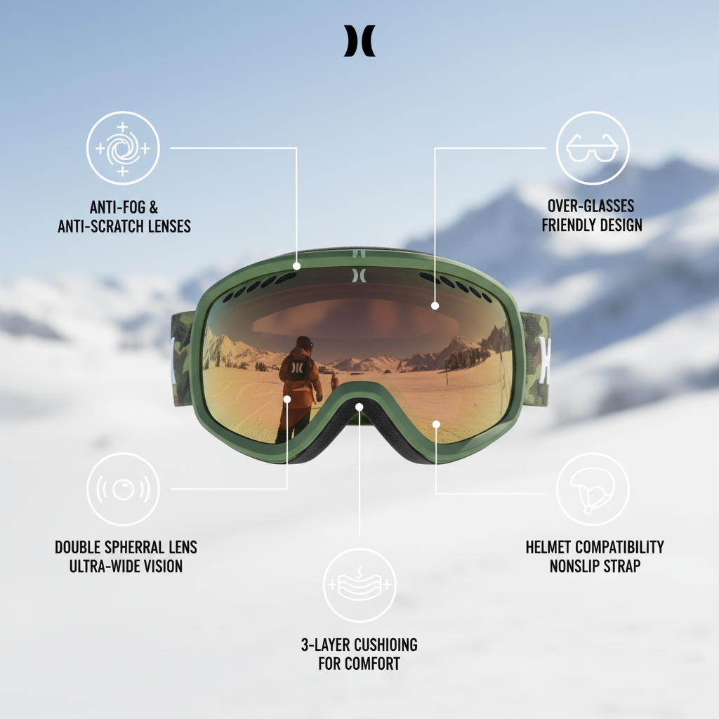 Hurley Youth SOAR Ski Snow Goggles, Green Camo(1701003D and 190101GGMD)