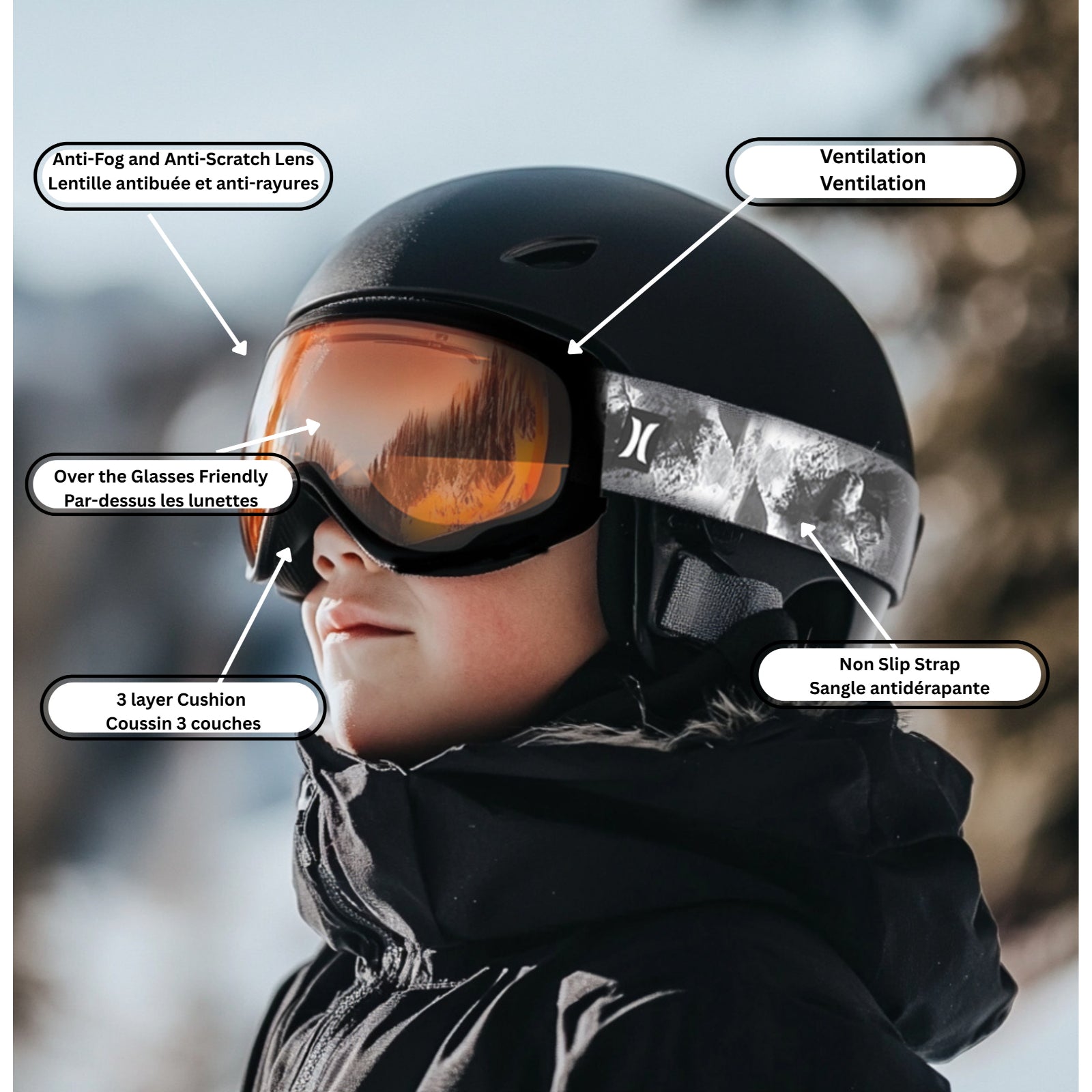 Hurley Youth SOAR Ski Snow Goggles, Grey(1701003A)