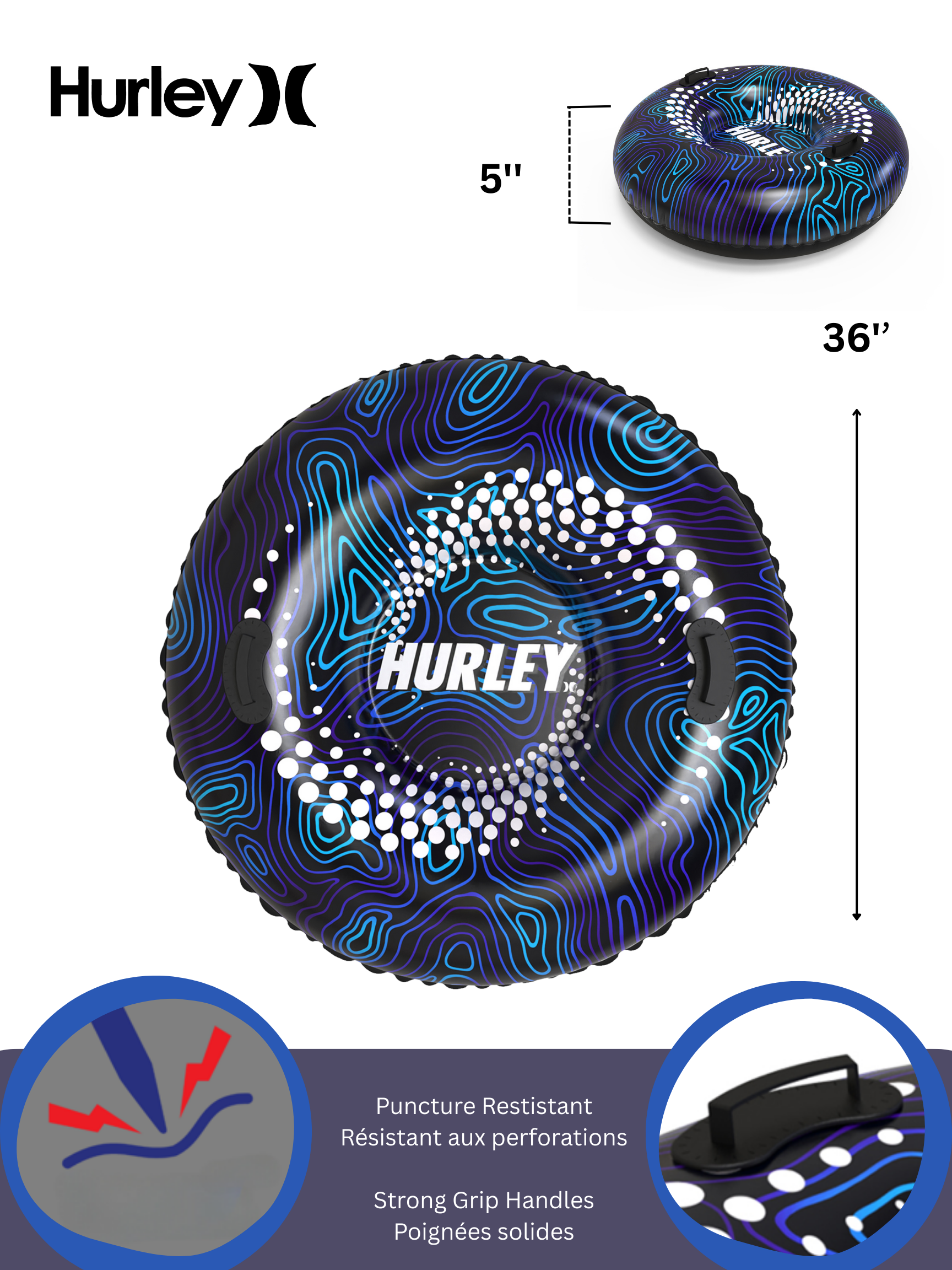 Hurley 36" Snow Tube Abstract Blue Swirl Design