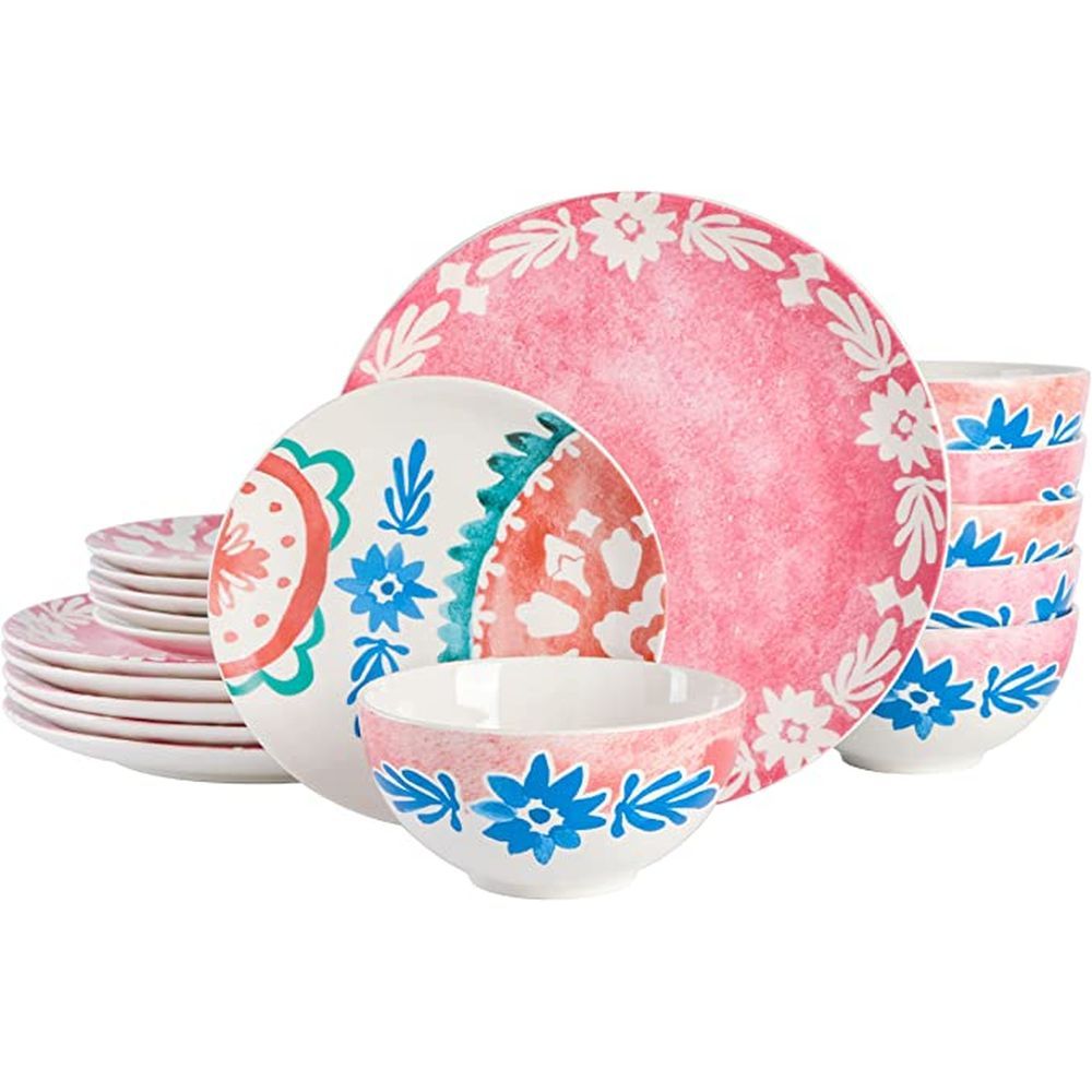 Tia Mowry 18 Piece Fine Ceramic Dinnerware Set, Golden Red