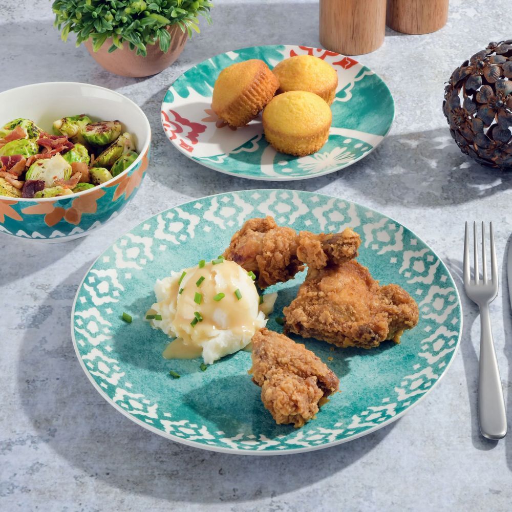 Tia Mowry 12 Piece Fine Ceramic Dinnerware Set, Teal
