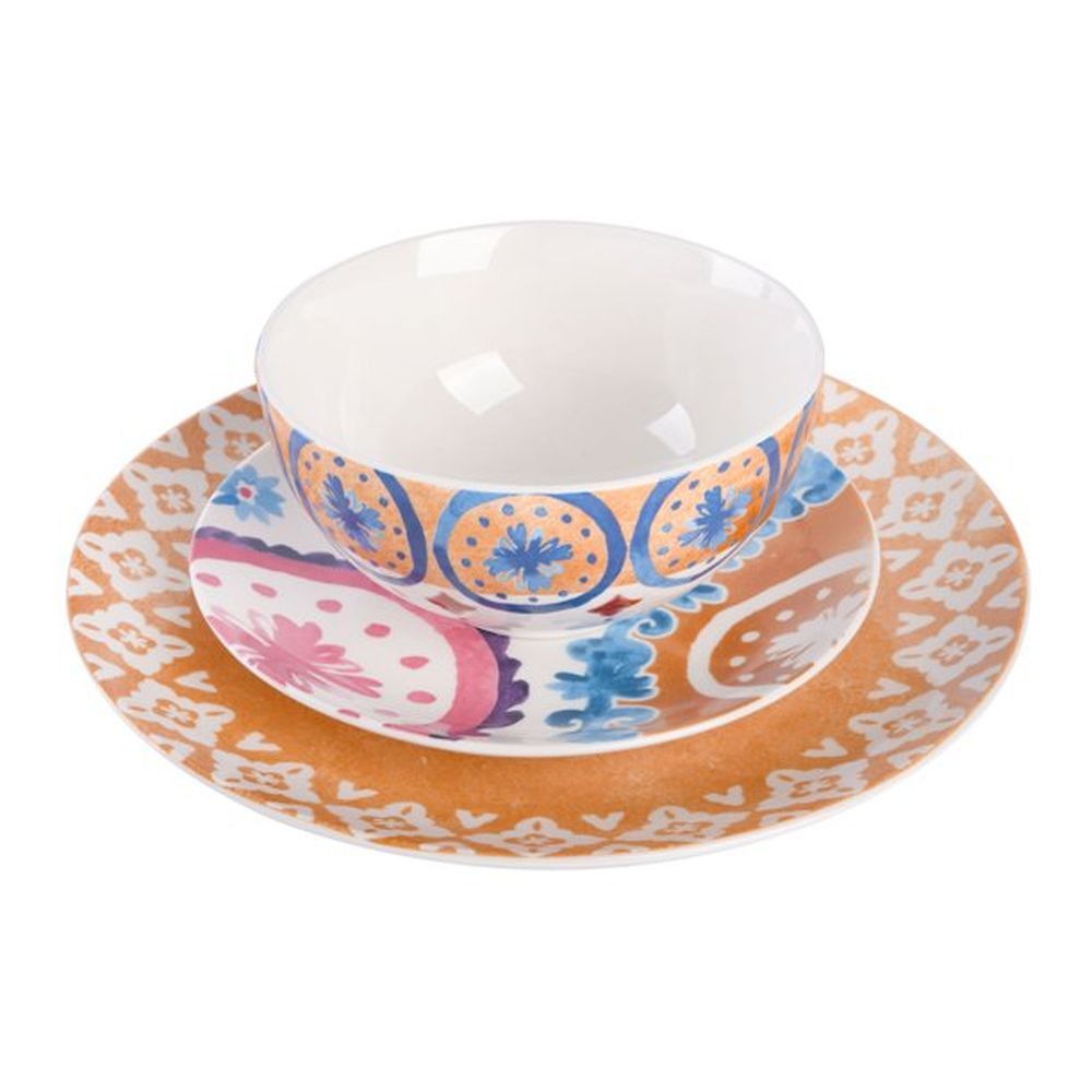 Tia Mowry 12 Piece Fine Ceramic Dinnerware Set, Honey Gold