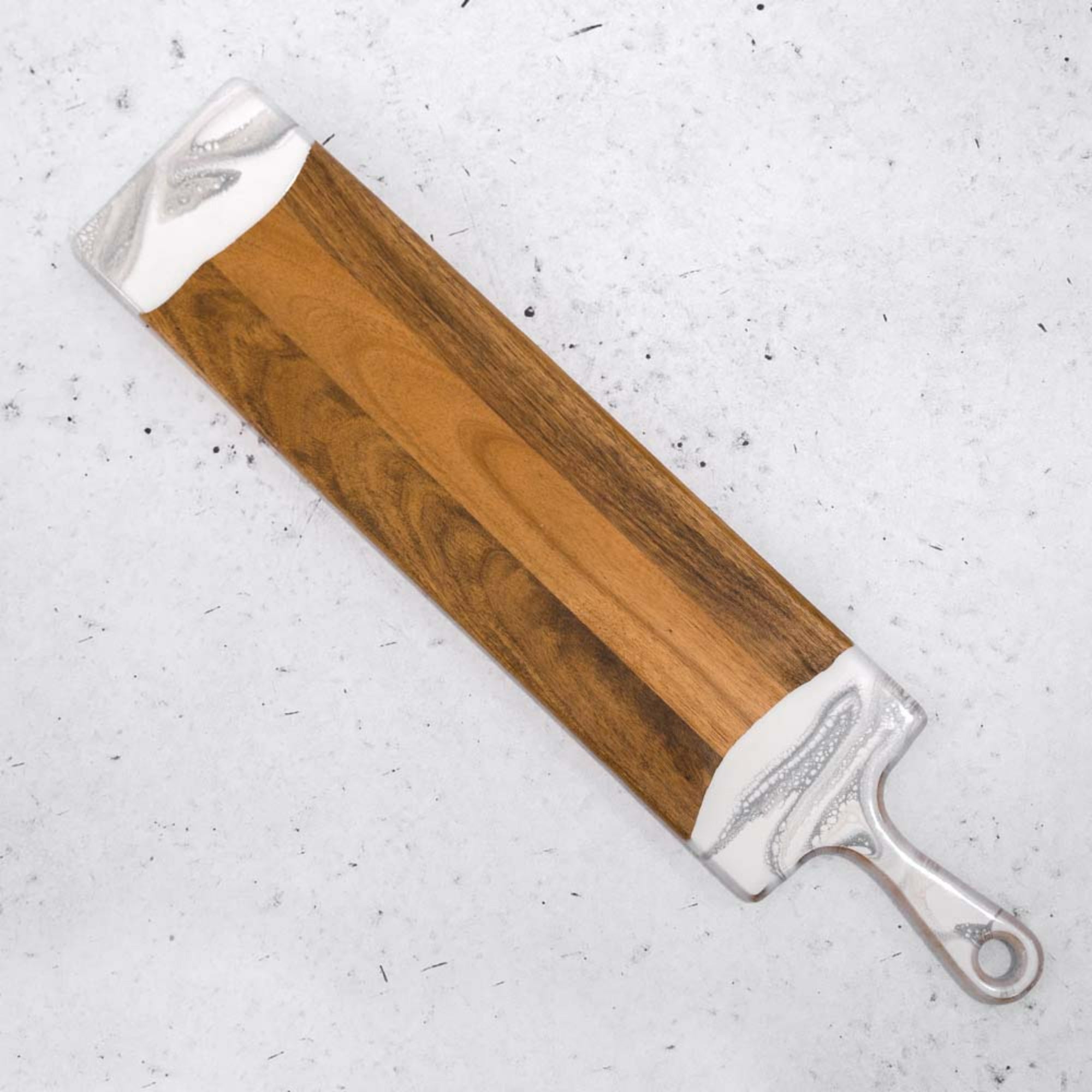 Lynn & Liana Handmade 5"x24" Baguette Acacia Cheeseboard, Marble Design