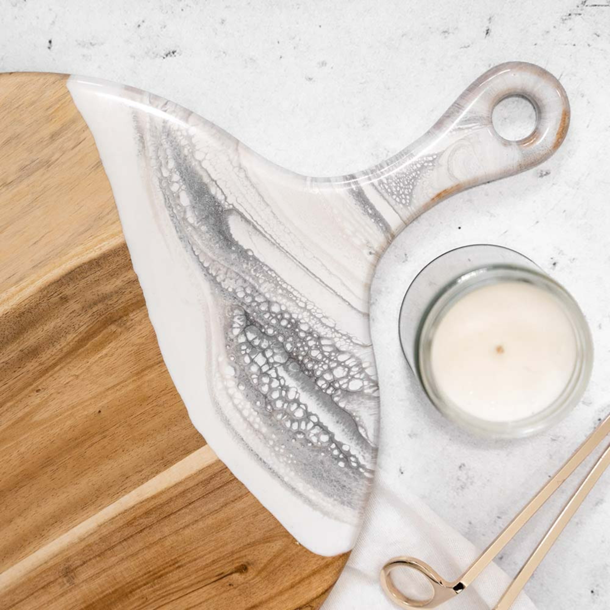 Lynn & Liana Handmade 12" Acacia Cheese Paddle, Marble Design