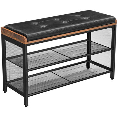 Boutique Home Industrial Shoe Rack Bench with Padded Faux Leather