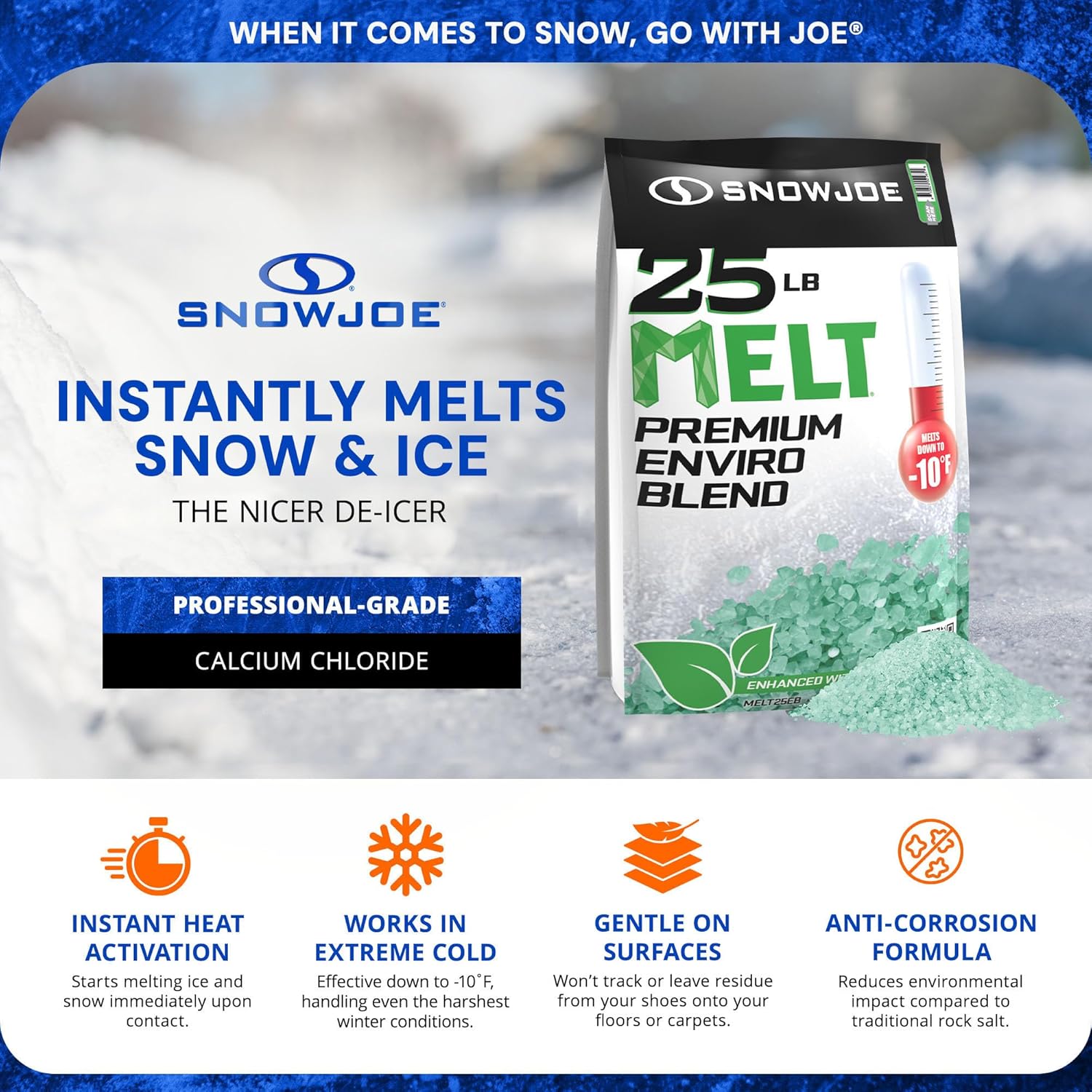 Snow Joe MELT 25 Lb. Resealable Bag Premium Enviro-Blend Ice Melter with CMA, Pet-friendly