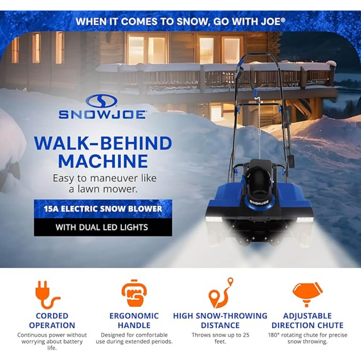 Snow Joe Electric Walk-Behind Snow Blower with Dual LED Lights, 22 inch