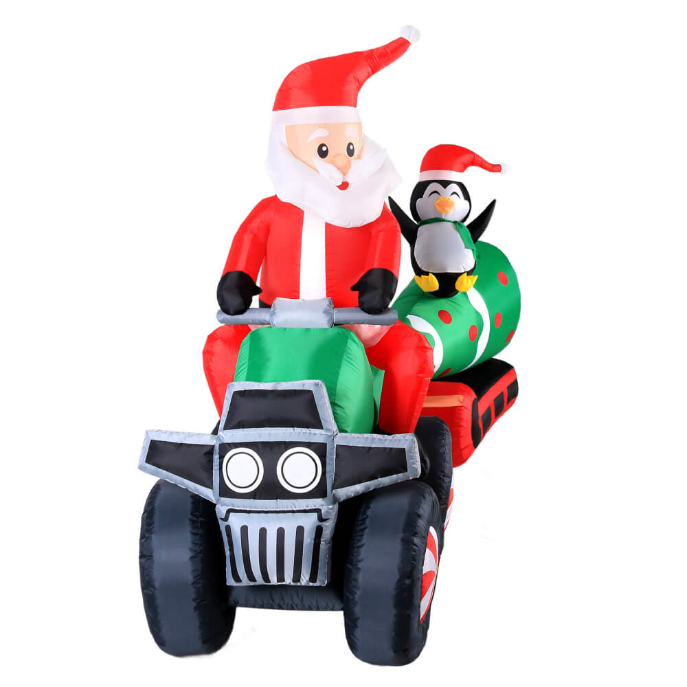 Occasions Christmas 12 Foot Inflatable Santa on ATV Pulling Tree, Penguin