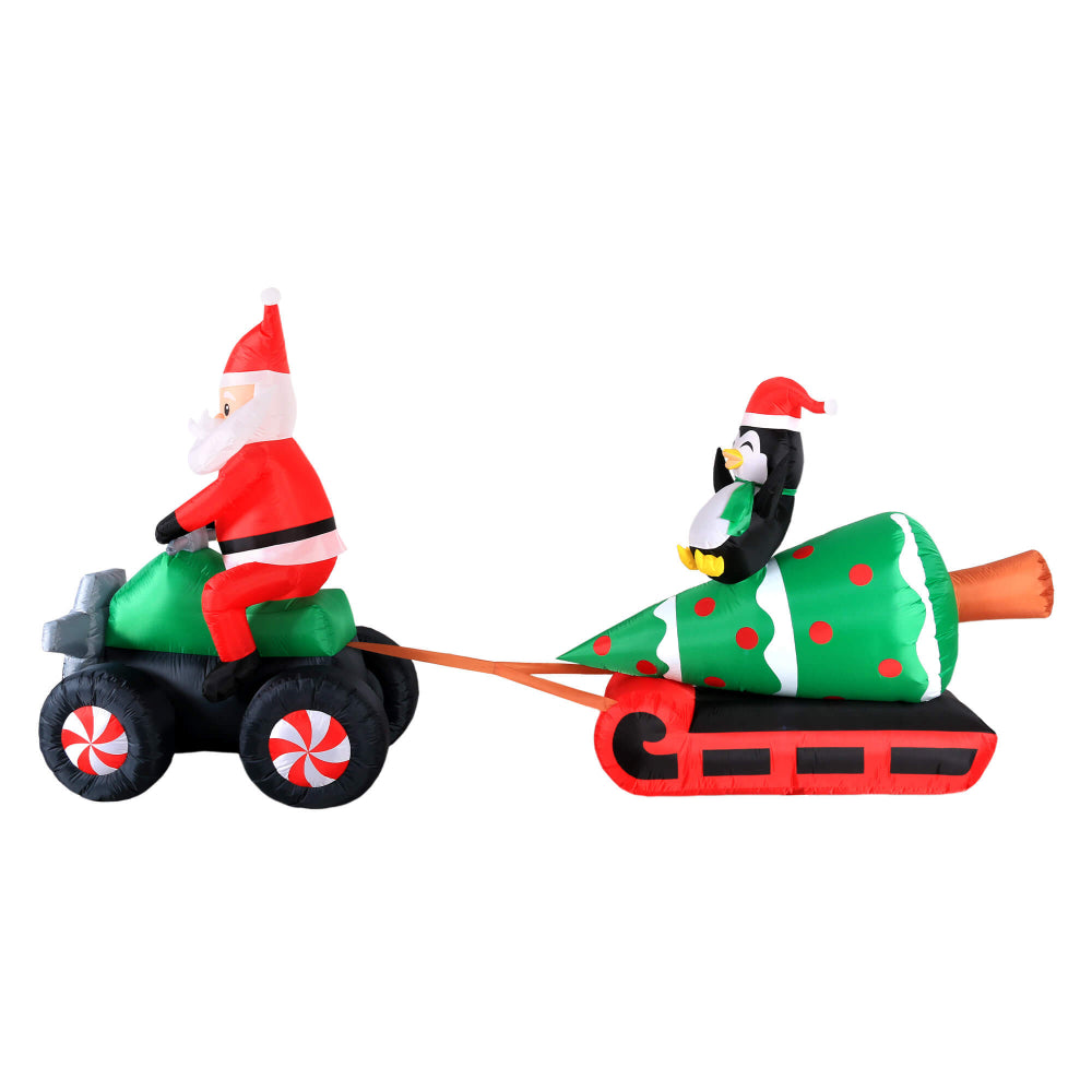 Occasions Christmas 12 Foot Inflatable Santa on ATV Pulling Tree, Penguin