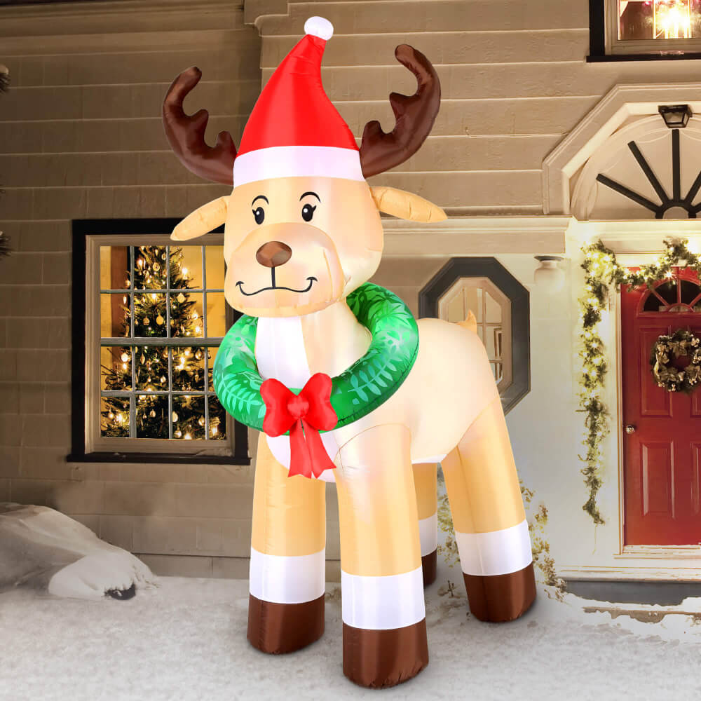 Occasions Christmas 8 Foot Inflatable Reindeer With Wreath