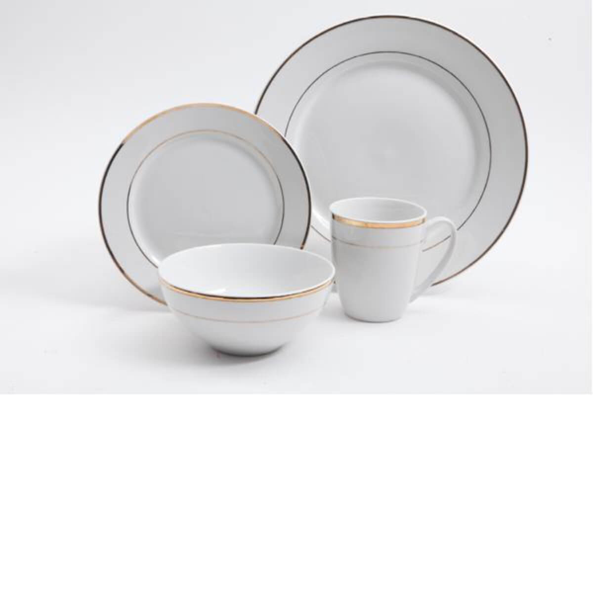 Gibson Palladine 16 Piece Dinnerware Set, Double Gold Banded, Fine Ceramic