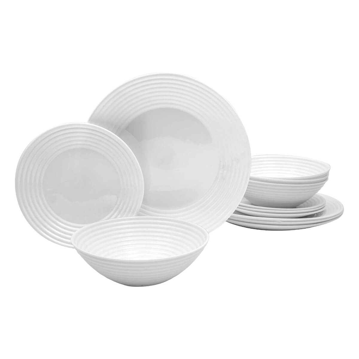 Gibson Ultra Patio 12-Piece Dinnerware Set, White, Opal Tempered Glass