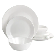 Gibson Courtyard 12 Piece Dinnerware Set in Opal Tempered Glass