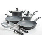 Oster Bastone 10 Piece Aluminum Cookware Set W/ Kitchen Tools, Soft Touch Bakelite Handle
