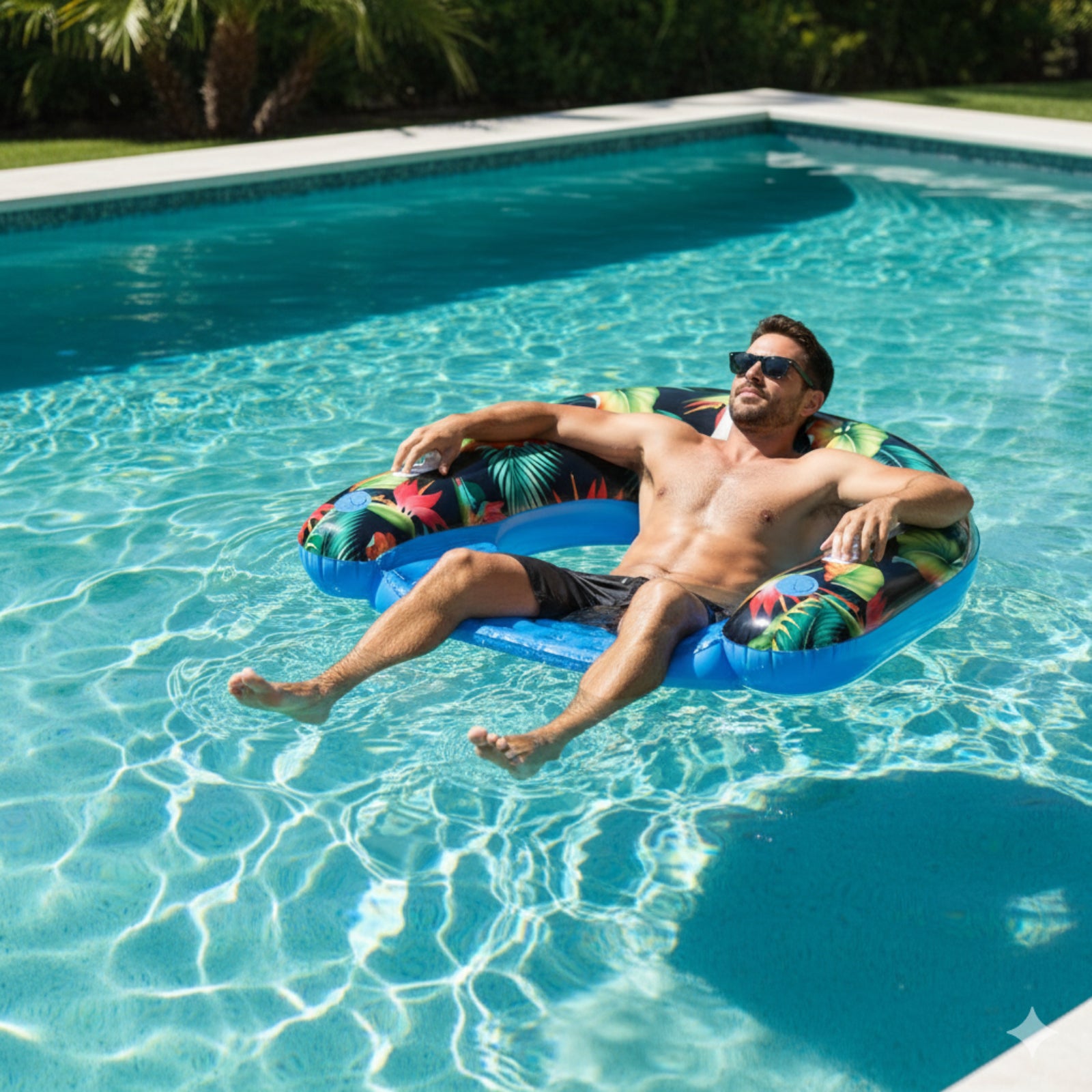 Hurley Inflatable Floating Pool Chair, Dark Tropical Design
