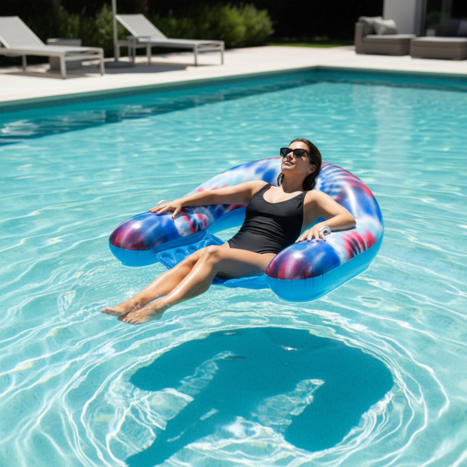 Hurley Inflatable Floating Pool Chair, Blue Tie-Dye Design
