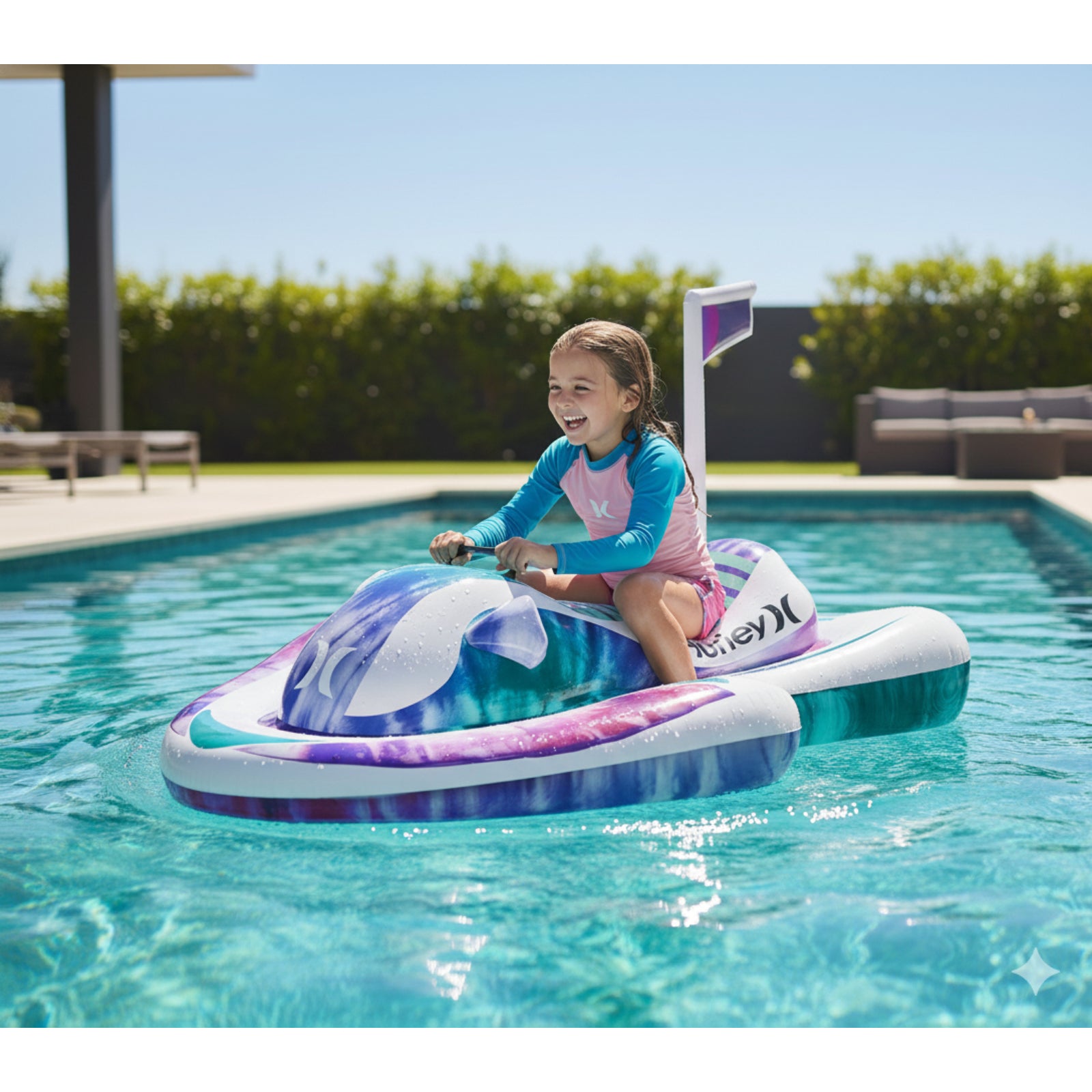 Hurley Wave Runner Water Inflatable Pool Float, Purple
