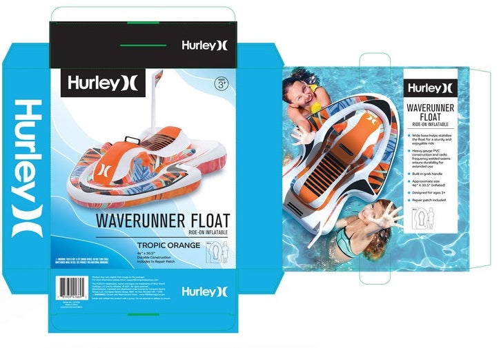 Hurley Wave Runner Water Inflatable Pool Float, Orange