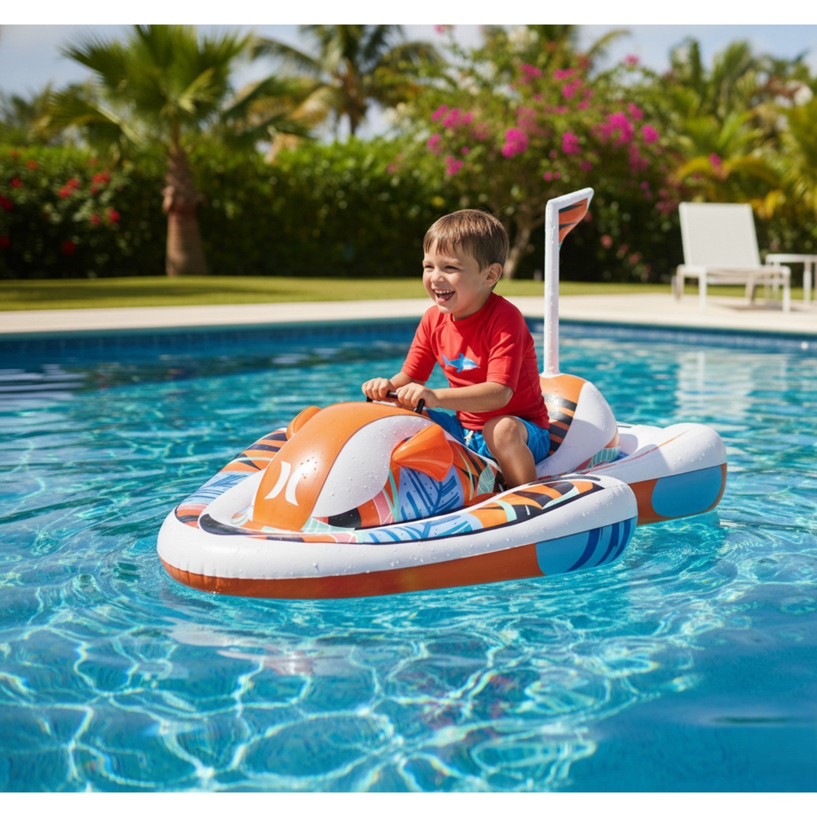 Hurley Wave Runner Water Inflatable Pool Float, Orange