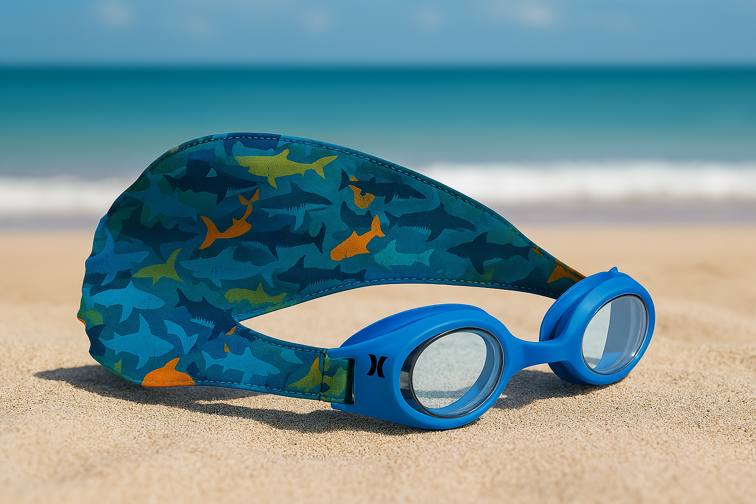 Hurley Kids Shark Design Swim Goggle With Hair Safety Fabric Strap