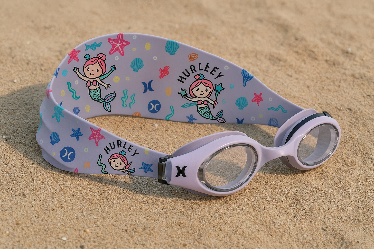Hurley Kids Star Design Swim Goggle With Hair Safety Fabric Strap