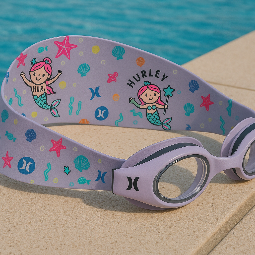 Hurley Kids Star Design Swim Goggle With Hair Safety Fabric Strap