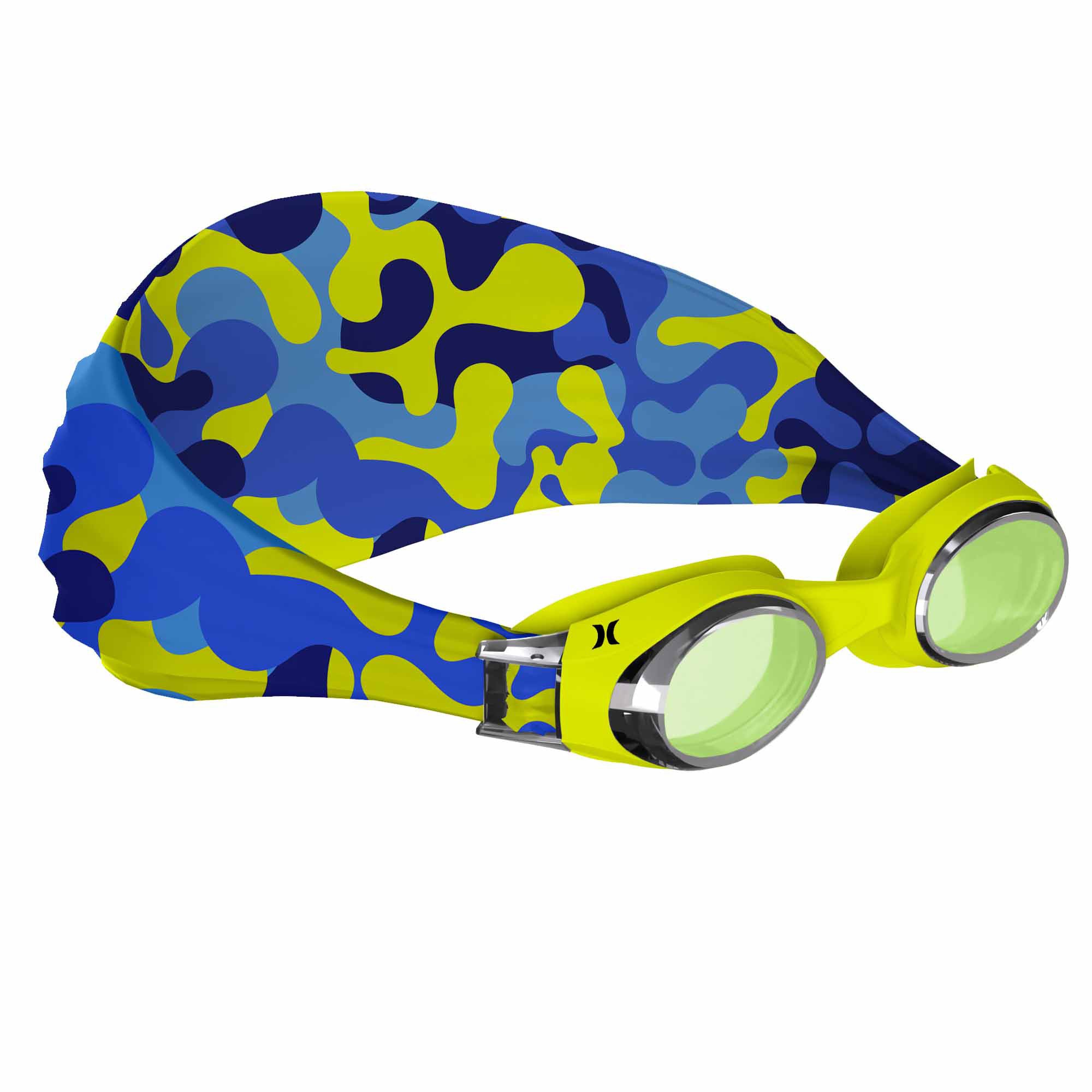 Hurley Kids Neon Camo Design Swim Goggles With Hair Safety Fabric Strap