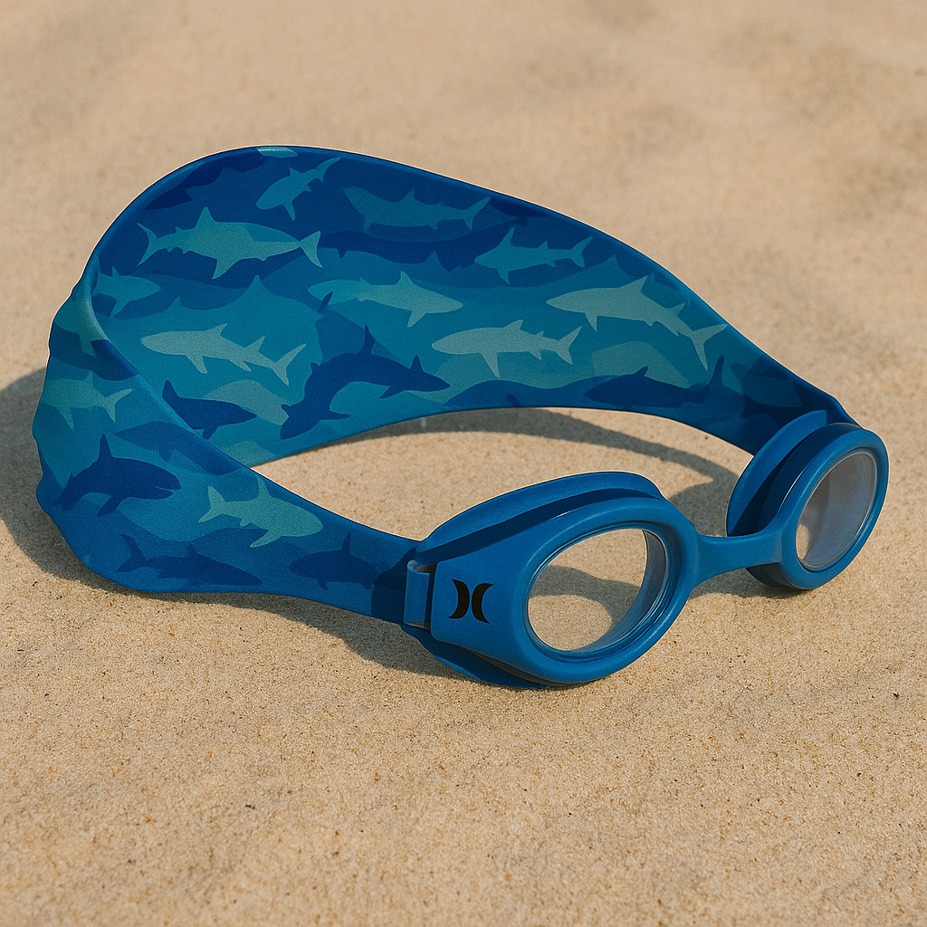 Hurley Kids Hammer Shark Design Swim Goggles With Hair Safty Fabric Strap