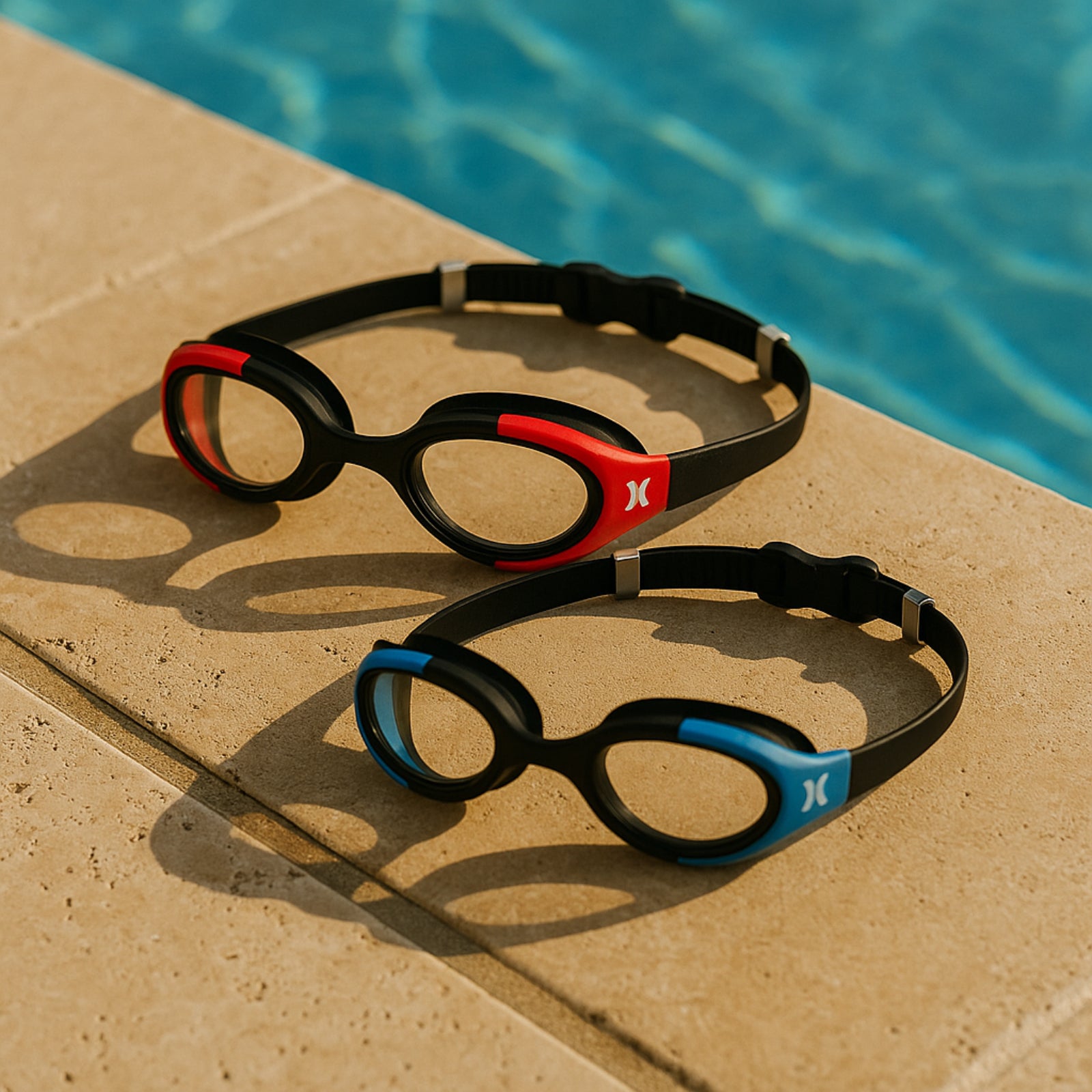 Hurley Youth Solari Red & Blue Swim Goggles 2 pack Trap Blist