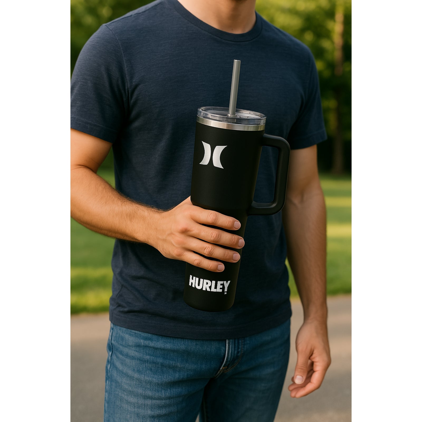 Hurley Black Solid Rubber 40 Oz Tumbler Bottle