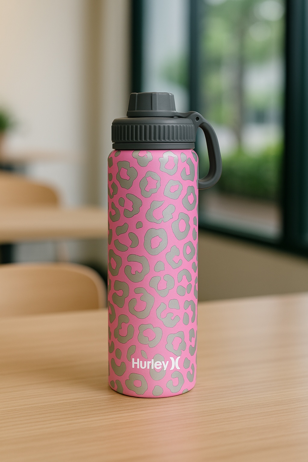 Hurley Pink Cheeta 16Oz Chug Cap Ss. Sports Bottle