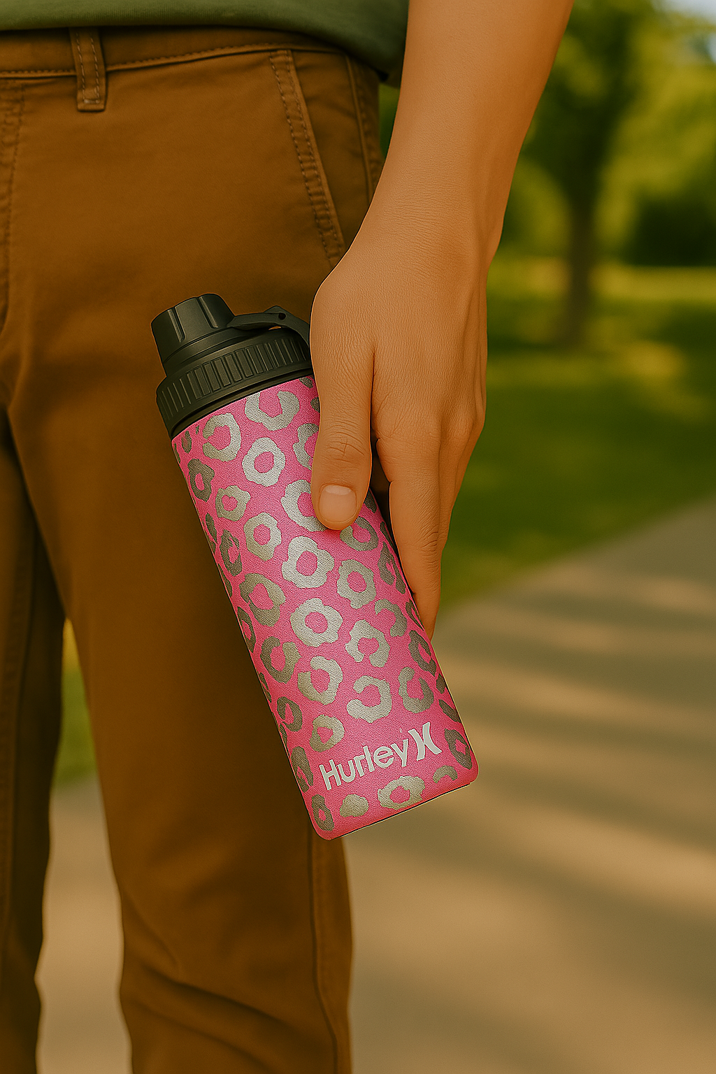 Hurley Pink Cheeta 16Oz Chug Cap Ss. Sports Bottle