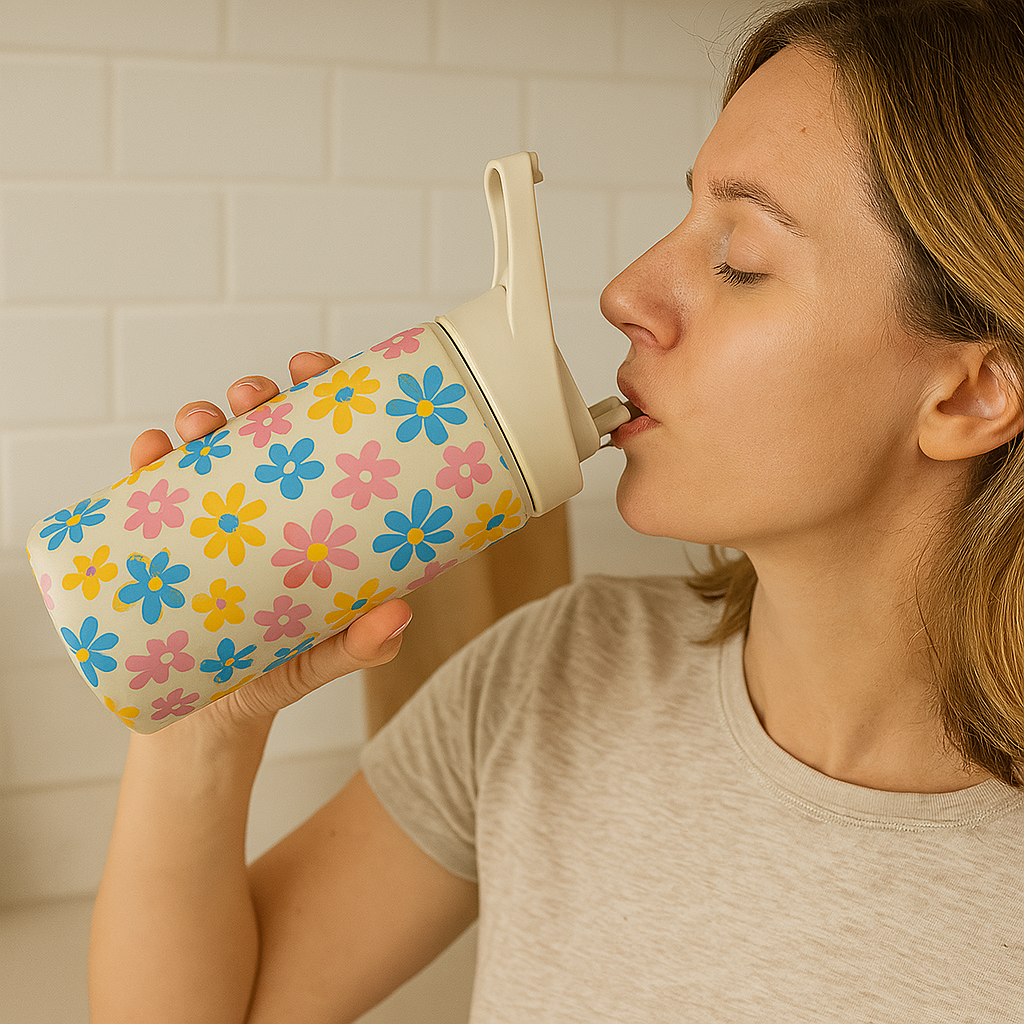 Hurley Multi Floral 16Oz Straw Cap Ss. Sports Bottle