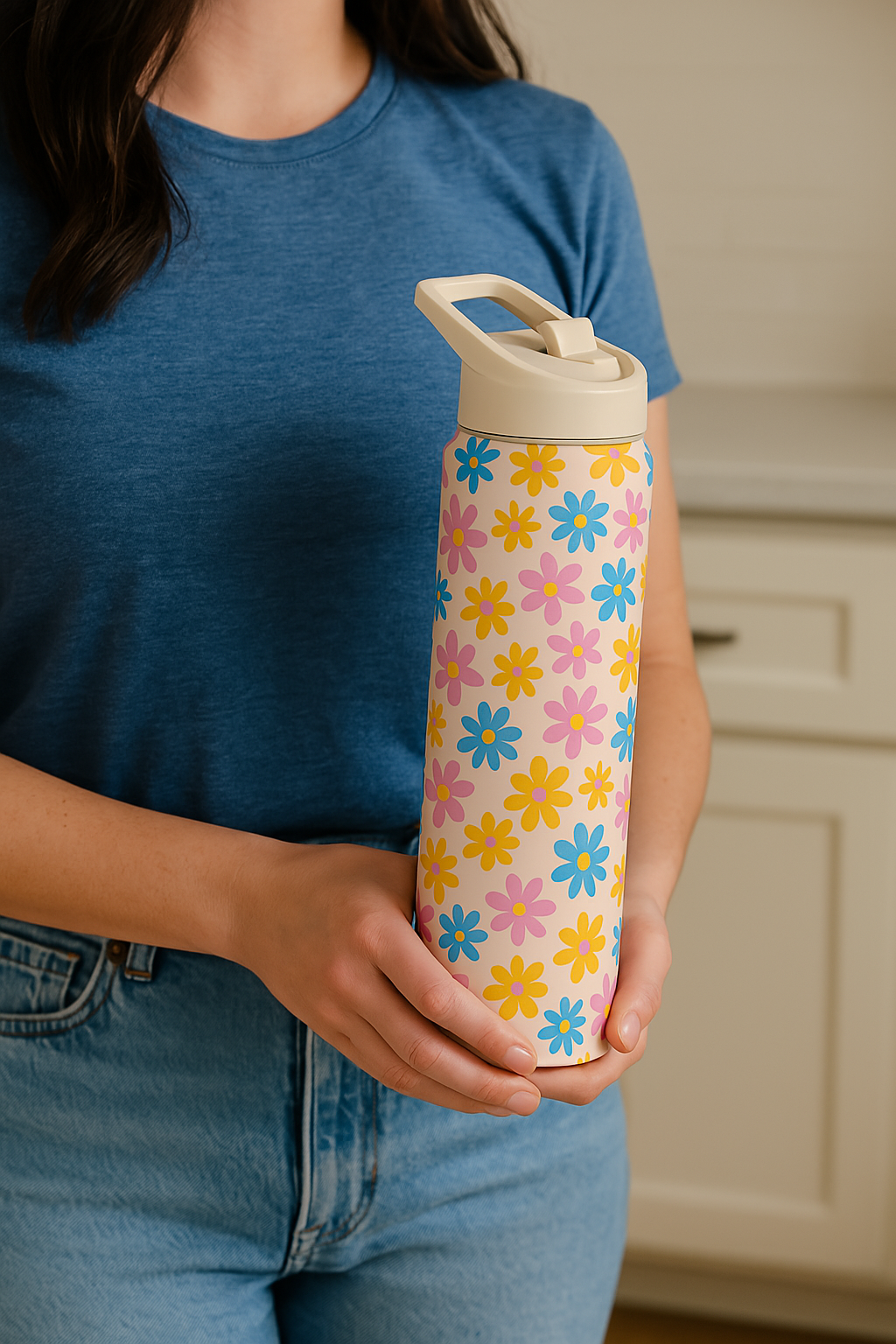 Hurley Multi Floral 16Oz Straw Cap Ss. Sports Bottle