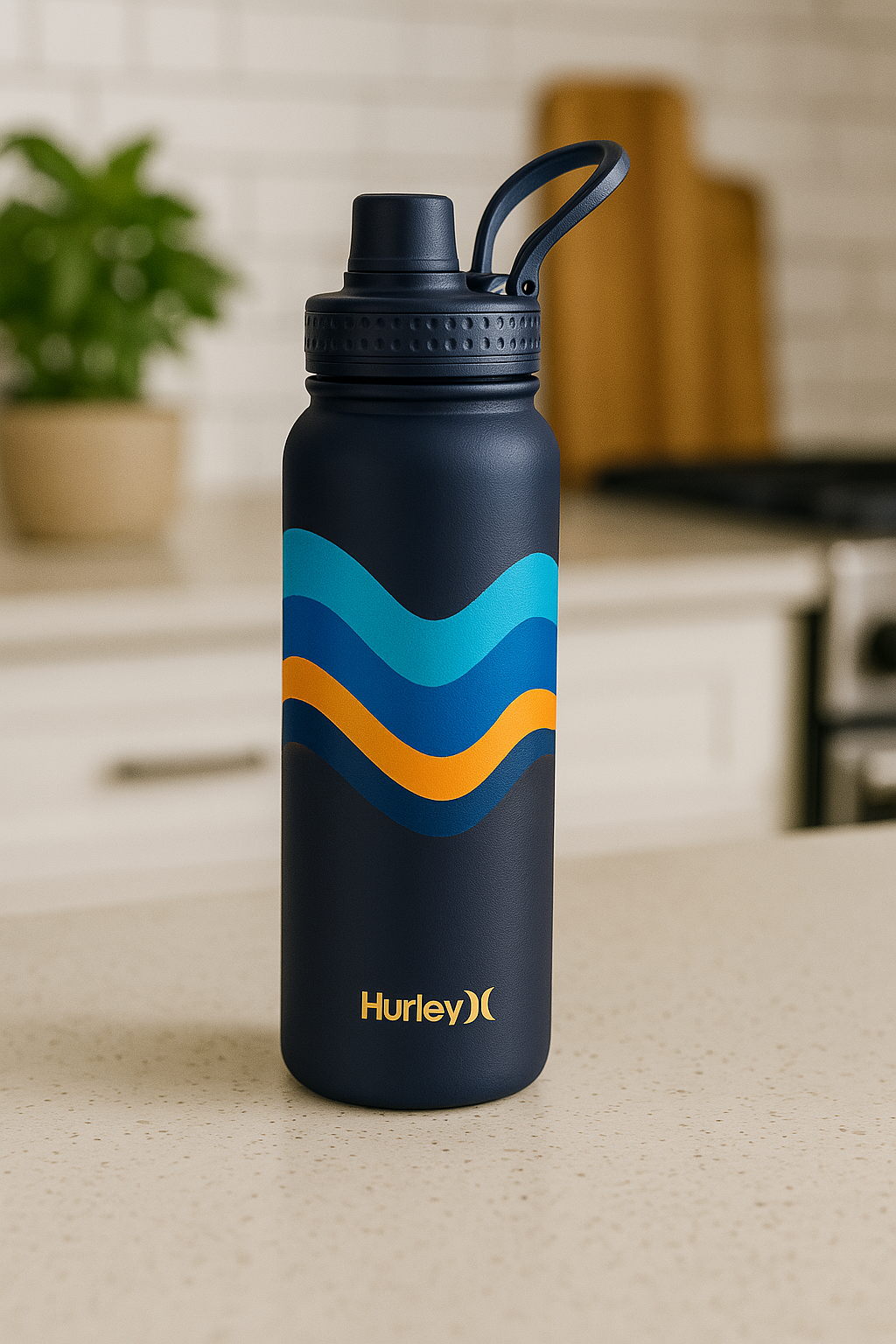 Hurley Navy Wave32 Oz Ss Bottle With Chug Cap
