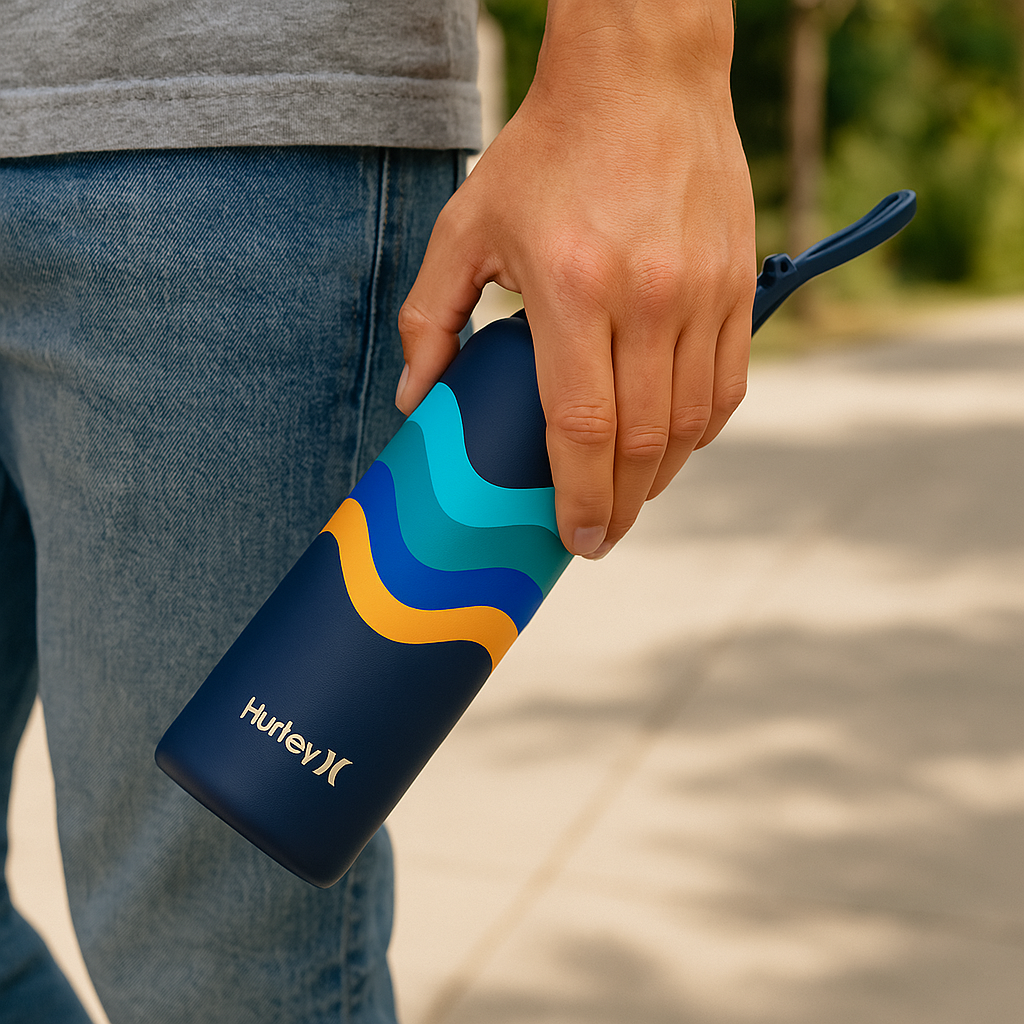 Hurley Navy Wave32 Oz Ss Bottle With Chug Cap