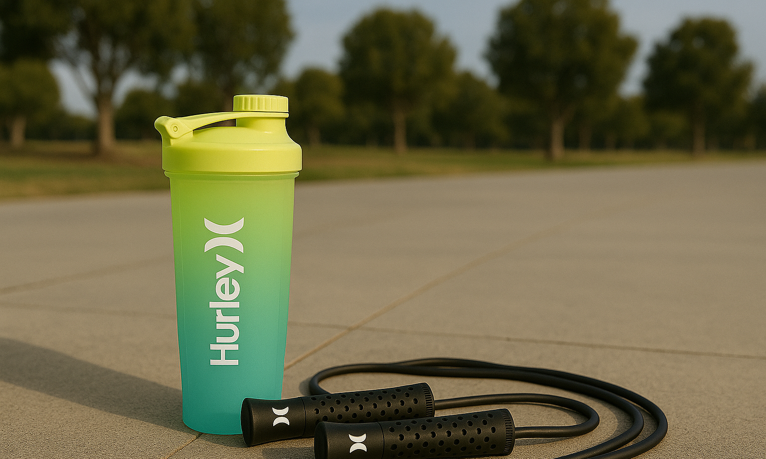 Hurley Lemon Turquoise Design 28 Oz Shaker Bottle With Fitness Rope