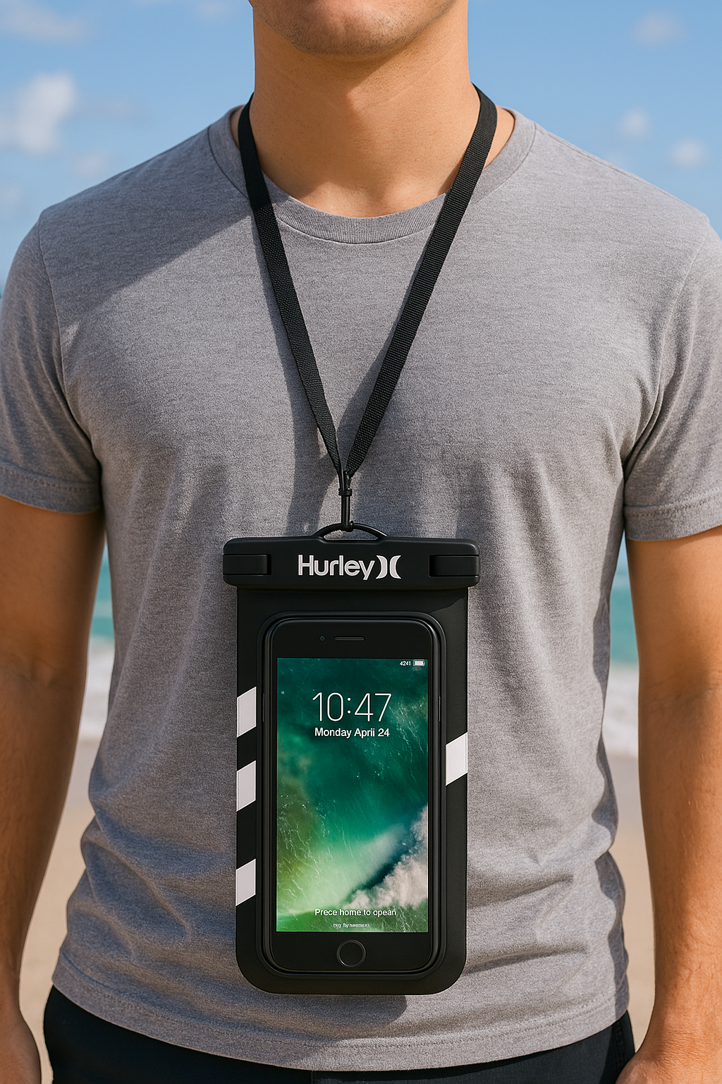 Hurley Water Proof Smart Phone Pouch White and Black Printed