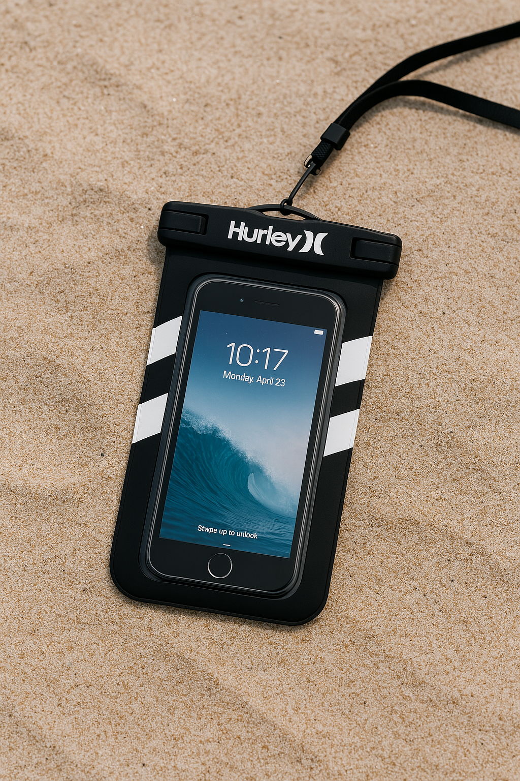 Hurley Water Proof Smart Phone Pouch White and Black Printed
