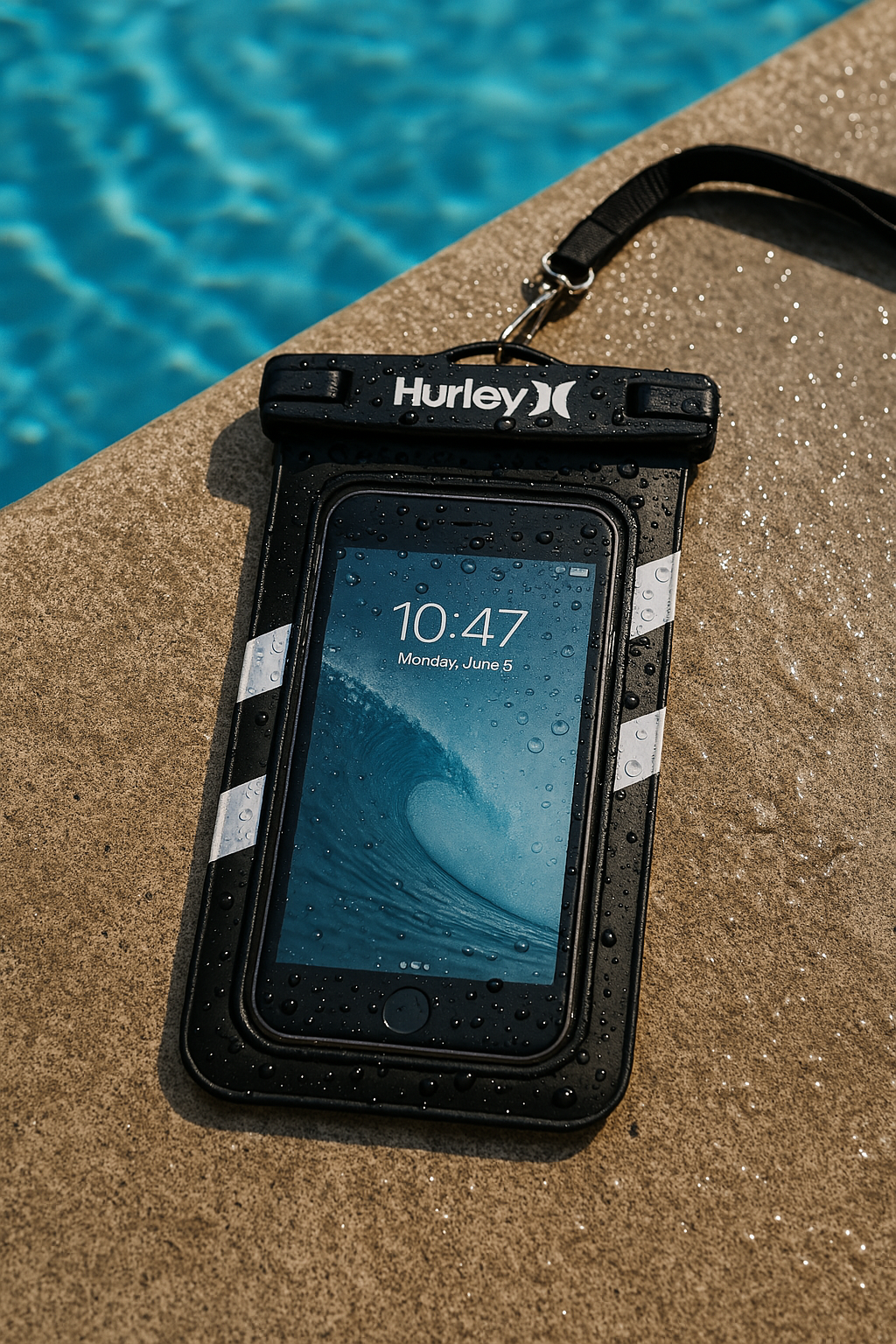 Hurley Water Proof Smart Phone Pouch White and Black Printed