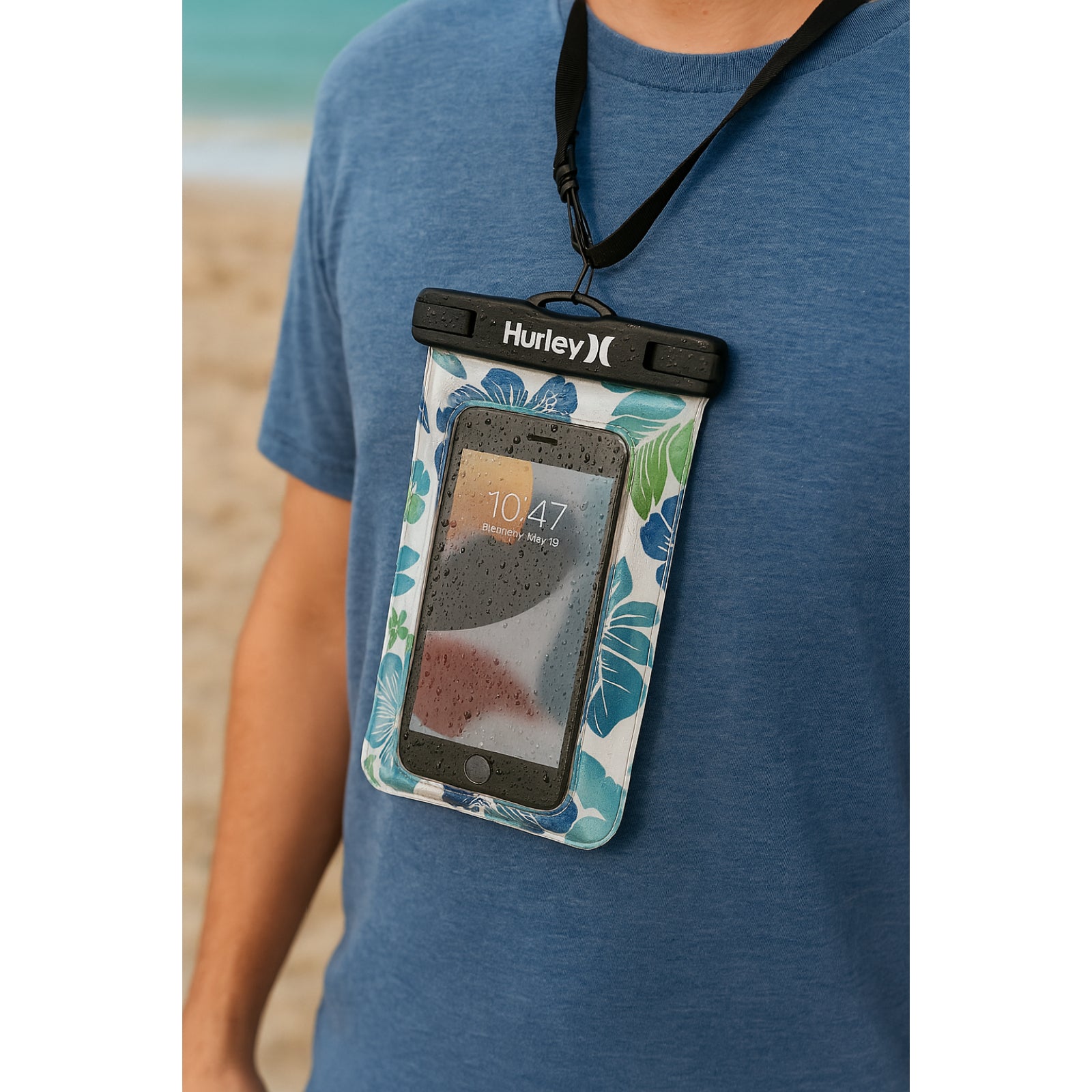 Hurley Water Proof Smart Phone Pouch Blue and Green Design