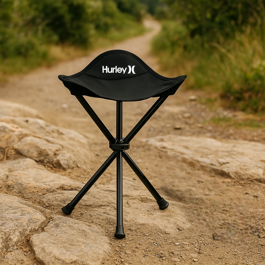 Hurley Foldable Black Tri-Leg Stool With Travel Bag
