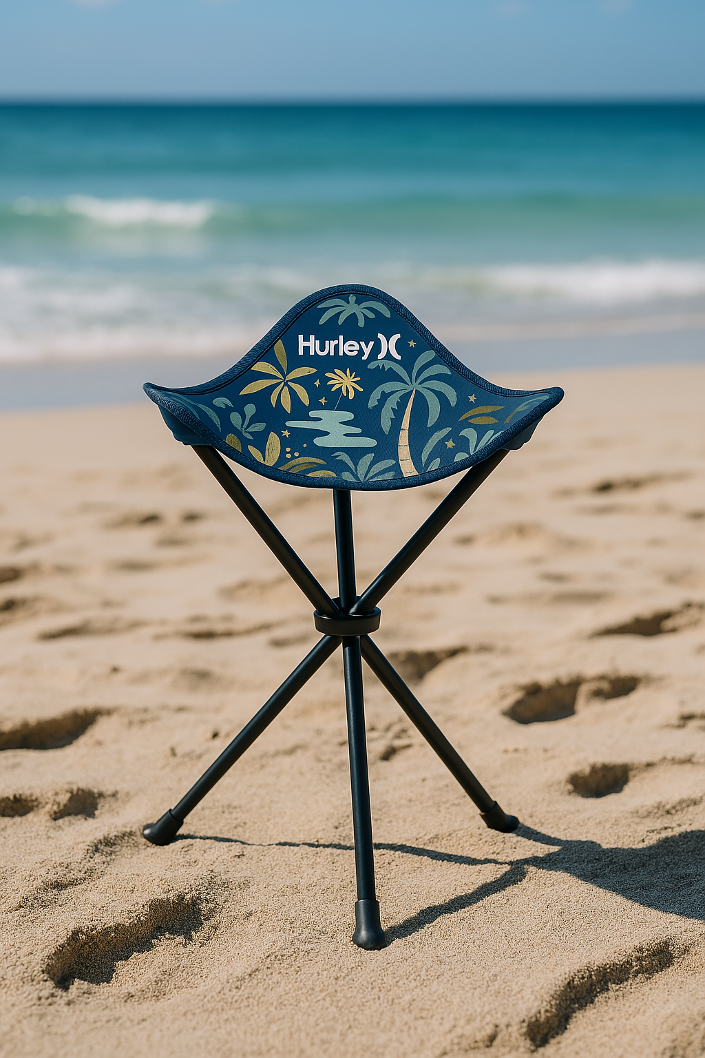 Hurley Foldable Palm Tree Design Tri-Leg Stool With Travel Bag