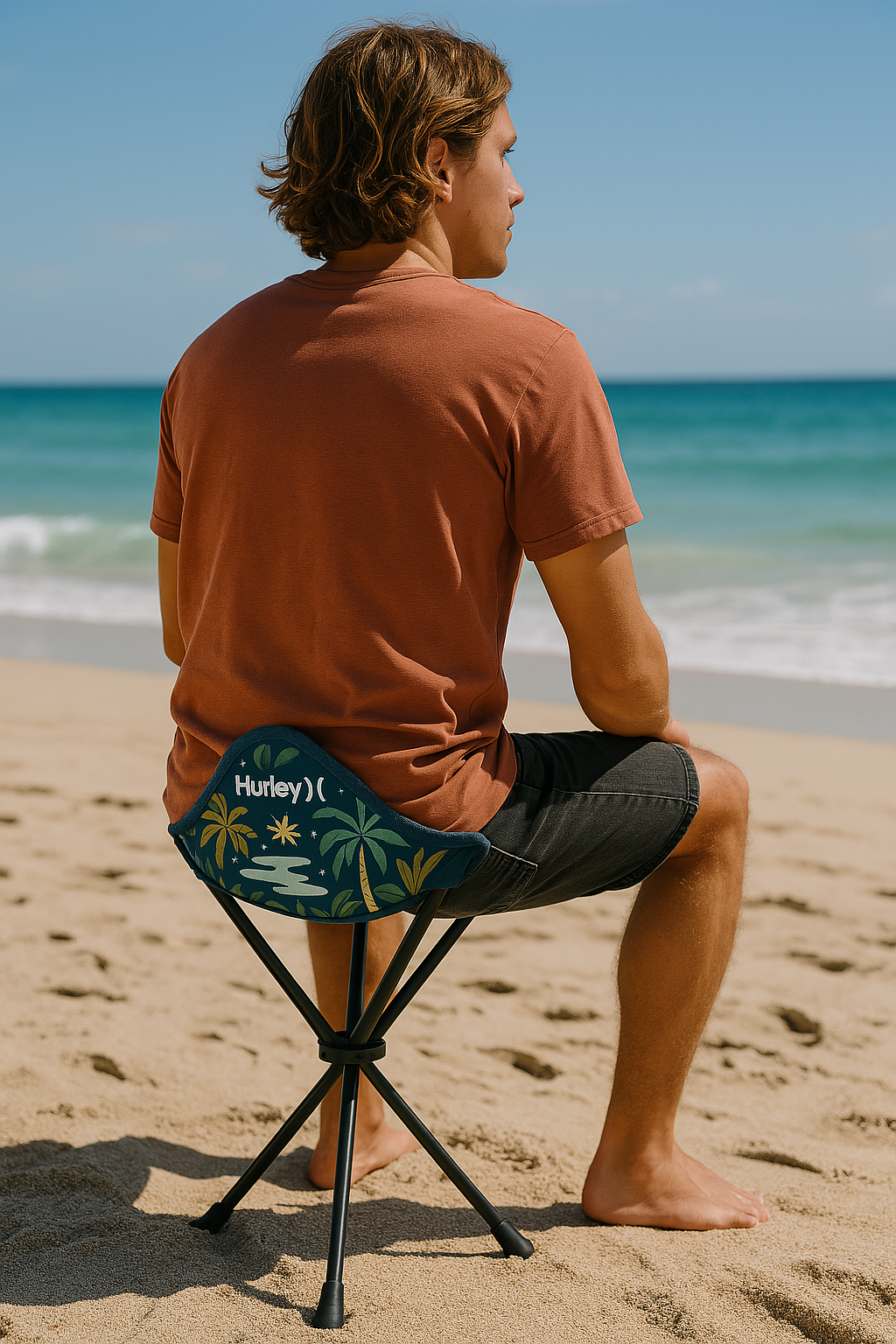 Hurley Foldable Palm Tree Design Tri-Leg Stool With Travel Bag